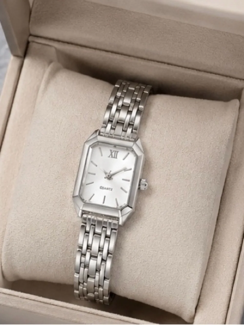 Women’s Silver Rectangle Bracelet Watch | Elegant Minimalist Quartz Wristwatch